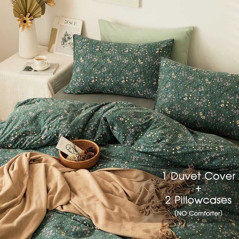 EAVD EAVD Premium Soft 100% Jersey Knit Cotton Duvet Cover Green Floral Duvet Cover Queen Vintage Style Botanical Bedding Set for children,teens,boys,girls, women&men Chic Shabby Reversible Comforter Set  - Image 4