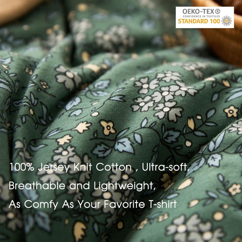 EAVD EAVD Premium Soft 100% Jersey Knit Cotton Duvet Cover Green Floral Duvet Cover Queen Vintage Style Botanical Bedding Set for children,teens,boys,girls, women&men Chic Shabby Reversible Comforter Set  - Image 3