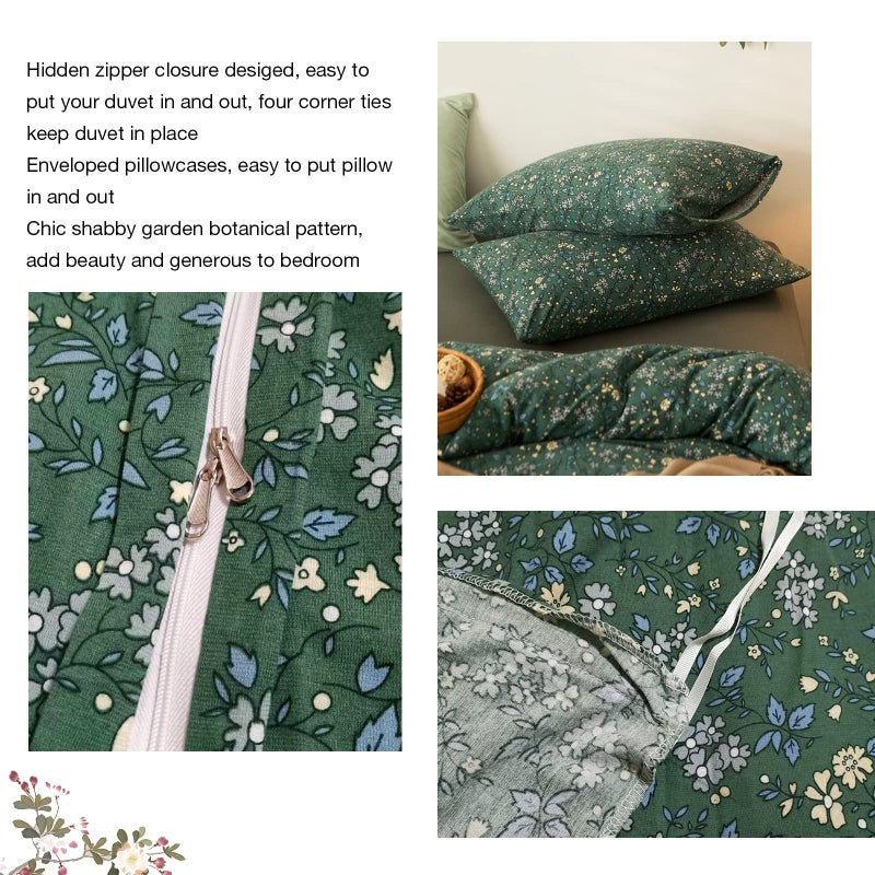 EAVD EAVD Premium Soft 100% Jersey Knit Cotton Duvet Cover Green Floral Duvet Cover Queen Vintage Style Botanical Bedding Set for children,teens,boys,girls, women&men Chic Shabby Reversible Comforter Set  - Image 5