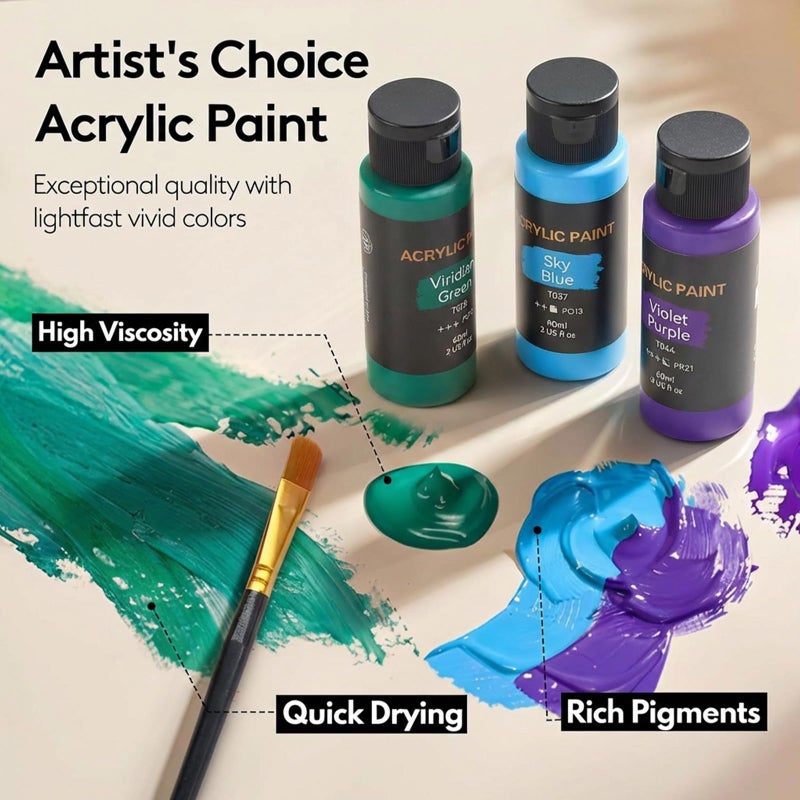 TMOL Acrylic Paint Set with 12 Art Brushes, 36 Colors (2 oz/Bottle) Acrylic Paint for Painting Canvas, Wood, Ceramic and Fabric, Paint Set for Beginners, Students and Professional Artist, Rich Pigments - Image 3