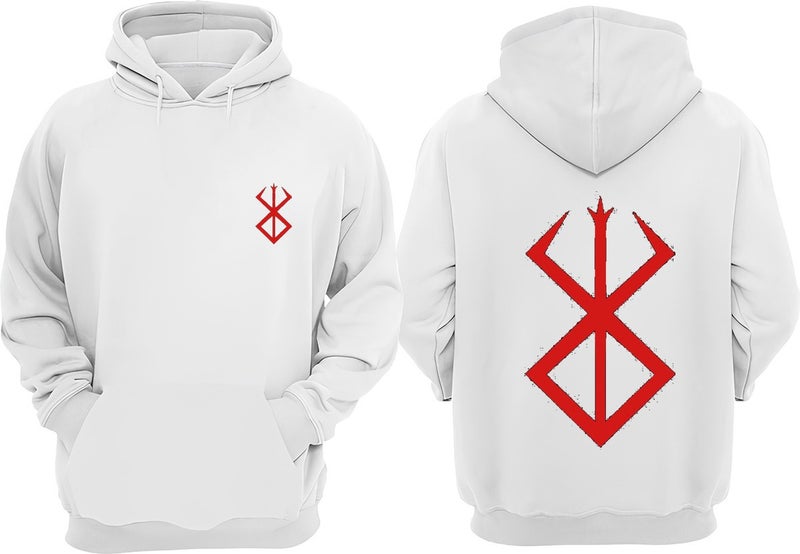 Unisex Kanji Berserk Logo Design Front Back Printed Regular Fit White Sweatshirt