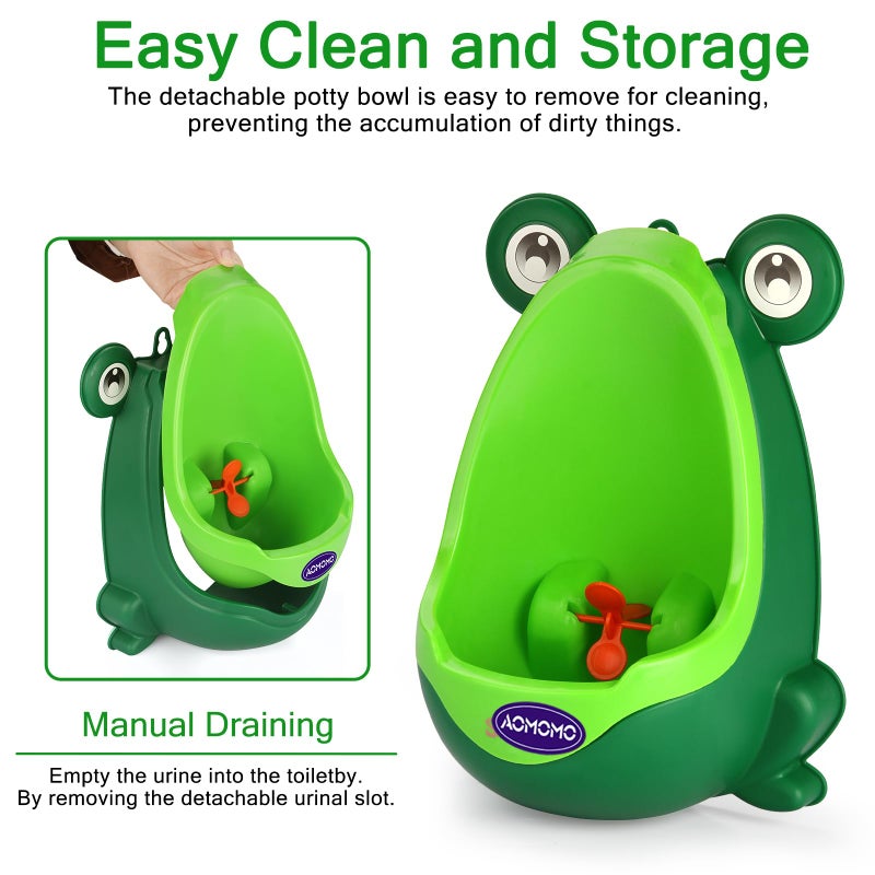 AOMOMO Toddler Urinal for Boys, Frog Potty Training Toilet with Spinning Target, Ages 1-6 (Green) - Image 4