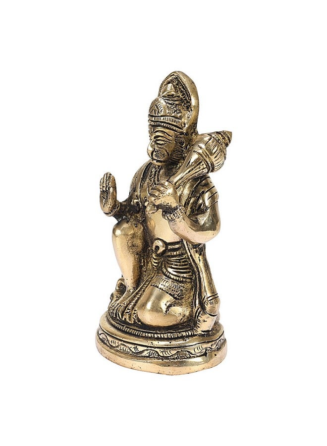 APKO Brass Hanuman Statue Sitting in Blessing Posture with Gada Idol Decorative Showpiece Handcrafted Hanuman Ji Murti for Home Office and Gifting Purpose Sculpture 6 Inches - Image 3