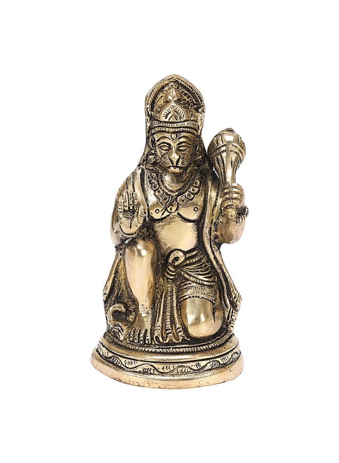 APKO Brass Hanuman Statue Sitting in Blessing Posture with Gada Idol Decorative Showpiece Handcrafted Hanuman Ji Murti for Home Office and Gifting Purpose Sculpture 6 Inches - Image 5