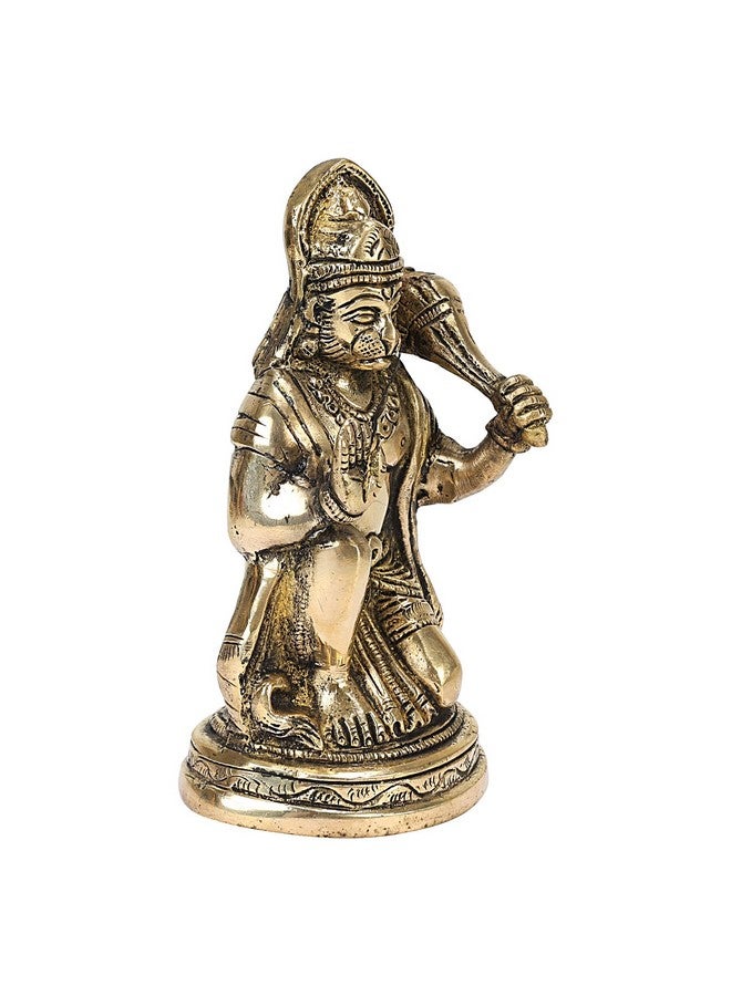 APKO Brass Hanuman Statue Sitting in Blessing Posture with Gada Idol Decorative Showpiece Handcrafted Hanuman Ji Murti for Home Office and Gifting Purpose Sculpture 6 Inches - Image 2