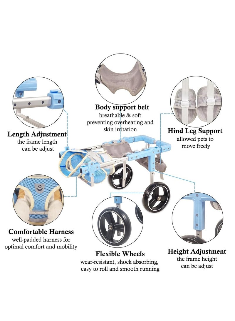 NNC PETS Pet Wheelchair with Adjustable, Durable & Comfortable, Pet mobility with two wheels support, Hind leg, Harness, and Abdominal support, Small to Large pets and Aluminum Alloy 54.5 cm (Blue) - Image 3