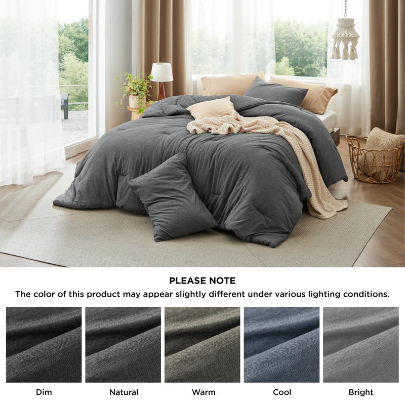 Bedsure Comforter Set Queen Size Dark Grey - Cotton Fabric with Microfiber Inner Fill, Queen Comforter Set for All Seasons, 3 Pieces, 1 Comforter (90"x90") and 2 Pillow Cases (20"x26") - Image 5