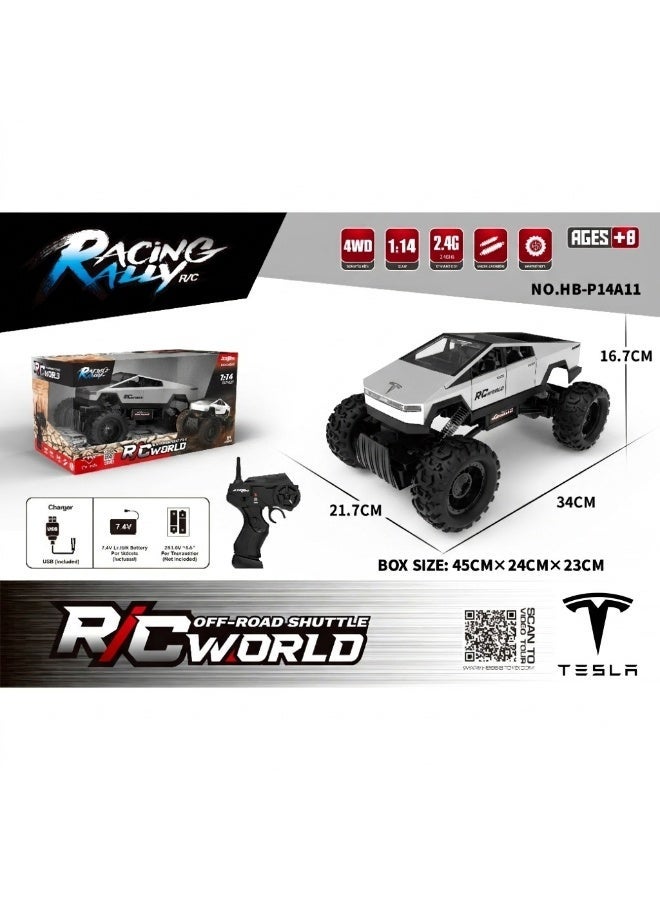 Tesla 1/14 Cyber Crawler Climbing Remote Control Car - Silver - Image 1