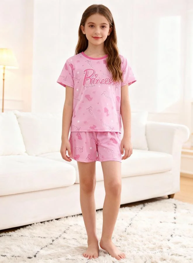 Take Two  Girls Pink Princess Print T-Shirt And Shorts Pyjama Set for Women | Best Price UAE