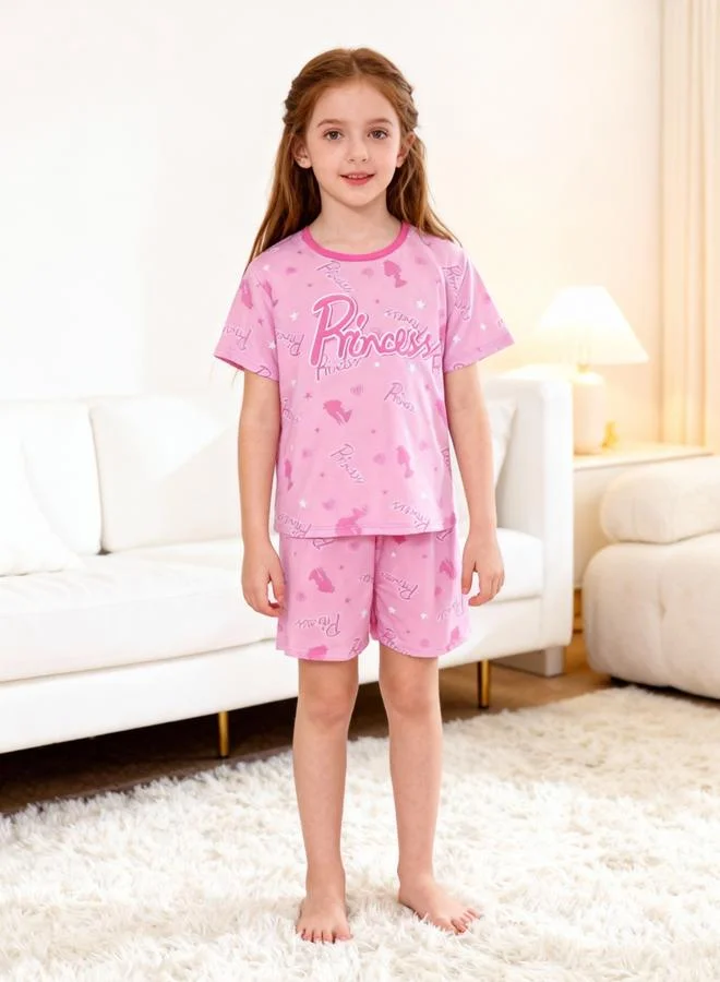 Take Two  Girls Pink Princess Print T-Shirt And Shorts Pyjama Set for Women | Best Price UAE