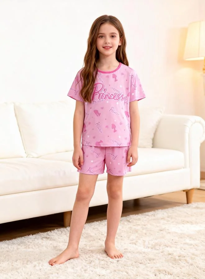 Take Two  Girls Pink Princess Print T-Shirt And Shorts Pyjama Set for Women | Best Price UAE