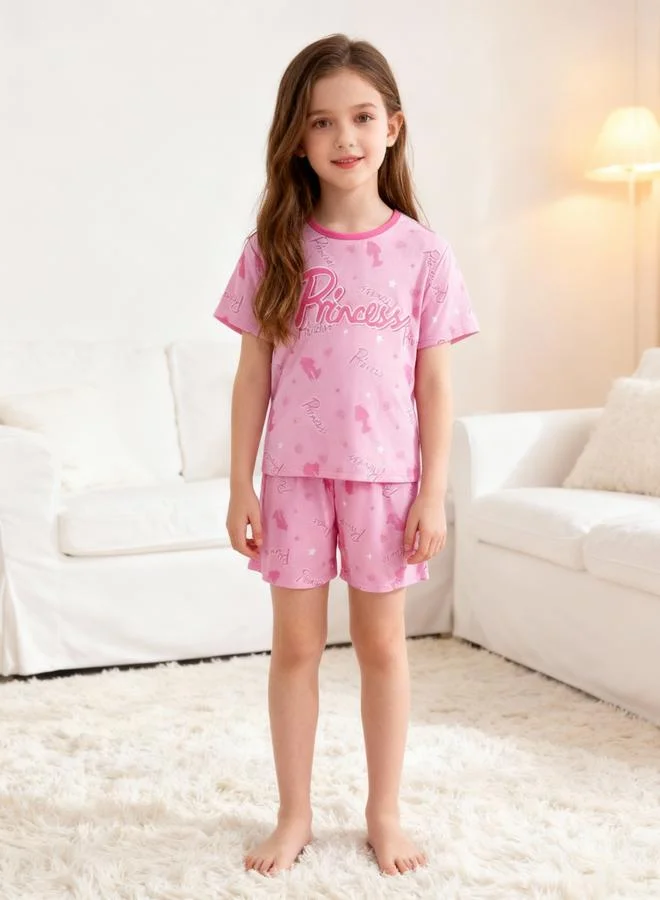 Take Two  Girls Pink Princess Print T-Shirt And Shorts Pyjama Set for Women | Best Price UAE