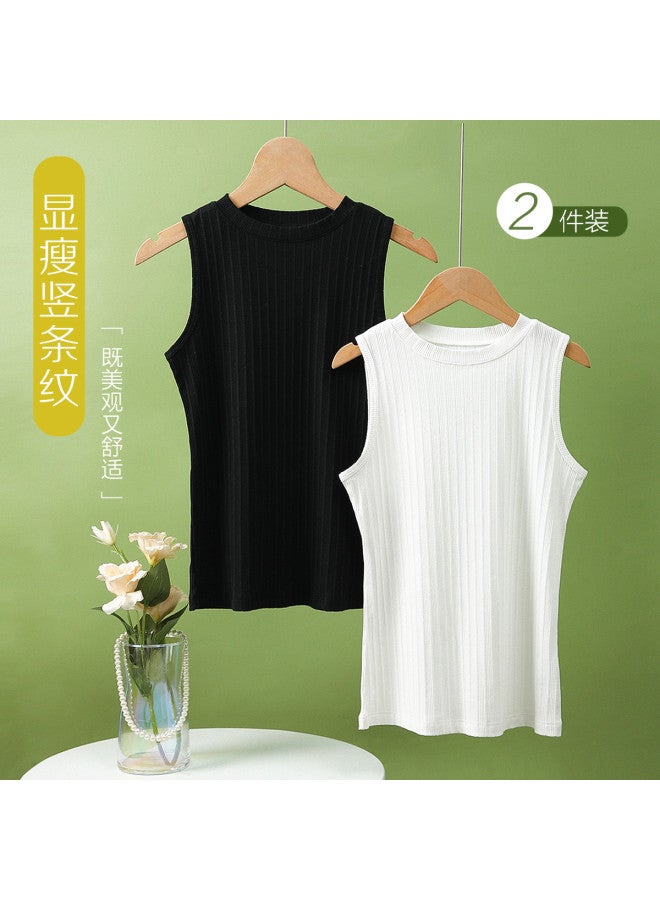 Red Bean 2-Pack Vertical Stripe Tank Tops For Women - Slim-Fit Mid-Neck Sleeveless Vests, Wearable As Outerwear - Image 2