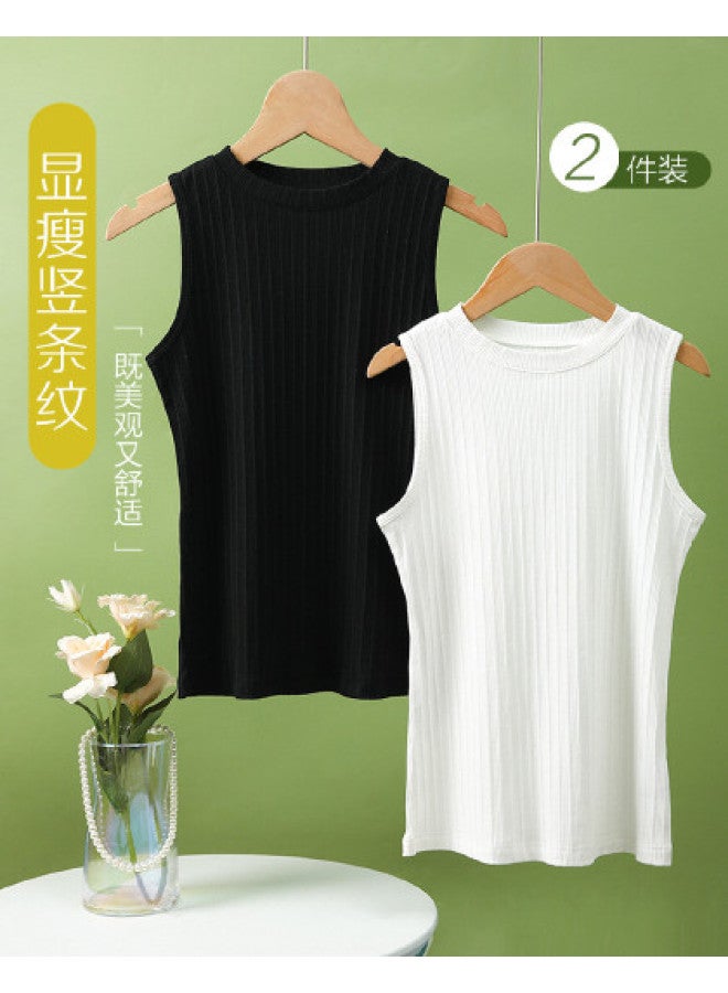 Red Bean 2-Pack Vertical Stripe Tank Tops For Women - Slim-Fit Mid-Neck Sleeveless Vests, Wearable As Outerwear - Image 1