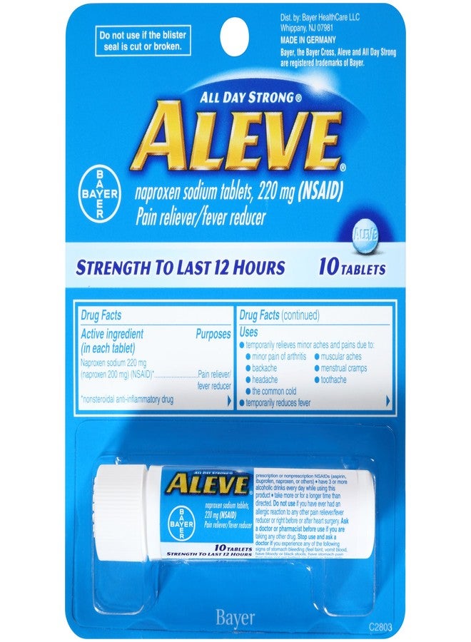 Aleve Tablets, Naproxen Sodium 220 mg (NSAID, Pain Reliever/Fever Reducer, Travel Size, 10 Count