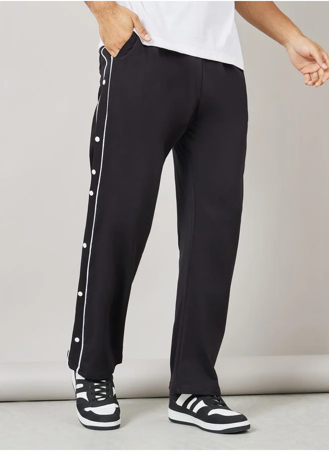 ستايلي Contrast Piping and Popper Oversized Open Hem Jogger