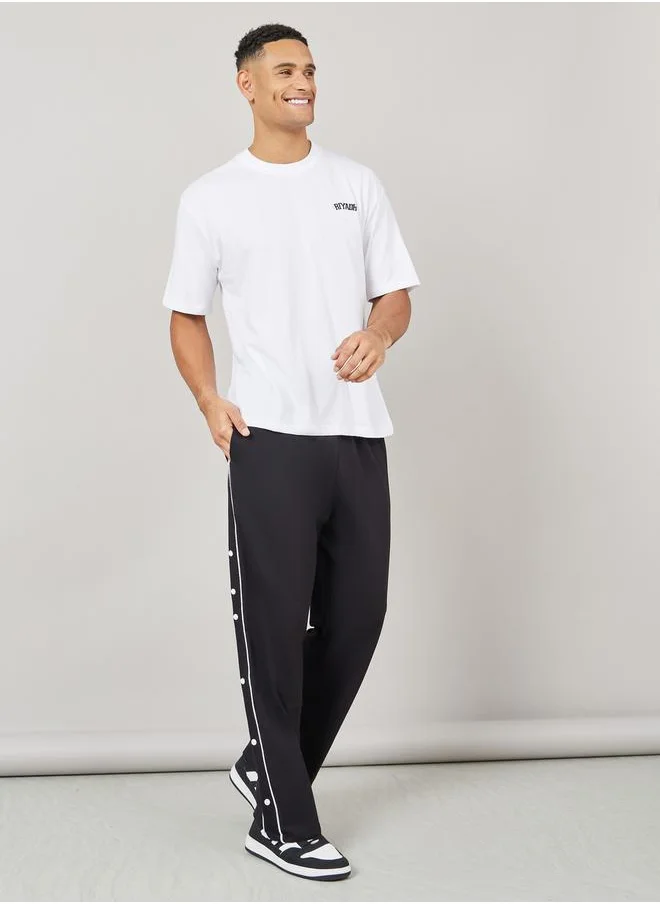 Styli Contrast Piping and Popper Oversized Open Hem Jogger