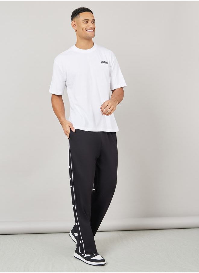 Styli - Contrast Piping and Popper Oversized Open Hem Jogger - Image 1