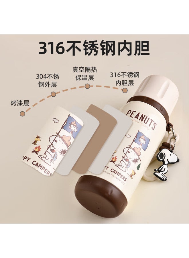 Snoopy Insulated Water Bottle For Children With Straw, 316 Stainless Steel, For Boys And Girls, Elementary School Students, Portable, Durable, Large Capacity Drinking Cup