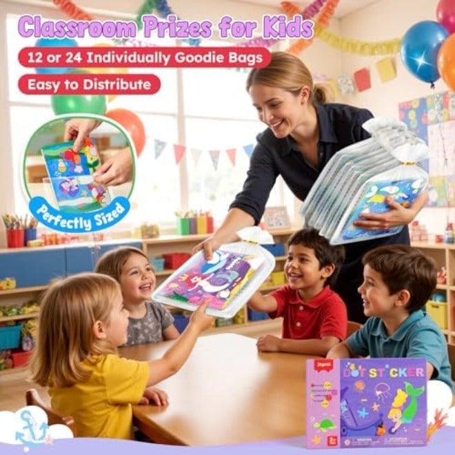 JoyCat 12-Pack Ocean Dot Art Craft Kits for Kids Party Favors, Mess-Free Dot Sticker Activity Set with 2400+ Stickers & Goodie Bags, Sea Animal Classroom Prizes, Goodie Bag Stuffers Ages 3-8 - Image 5