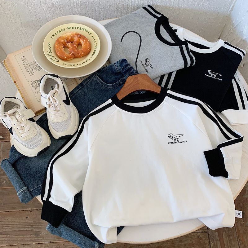 Boys T-Shirt New Children'S Soft Casual Dinosaur Baby Girl Raglan Sleeve Base Shirt All-Match Top - Image 3