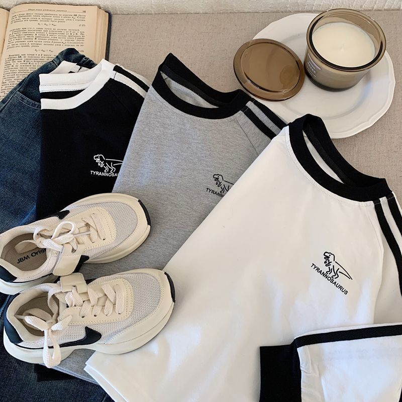 Boys T-Shirt New Children'S Soft Casual Dinosaur Baby Girl Raglan Sleeve Base Shirt All-Match Top - Image 4