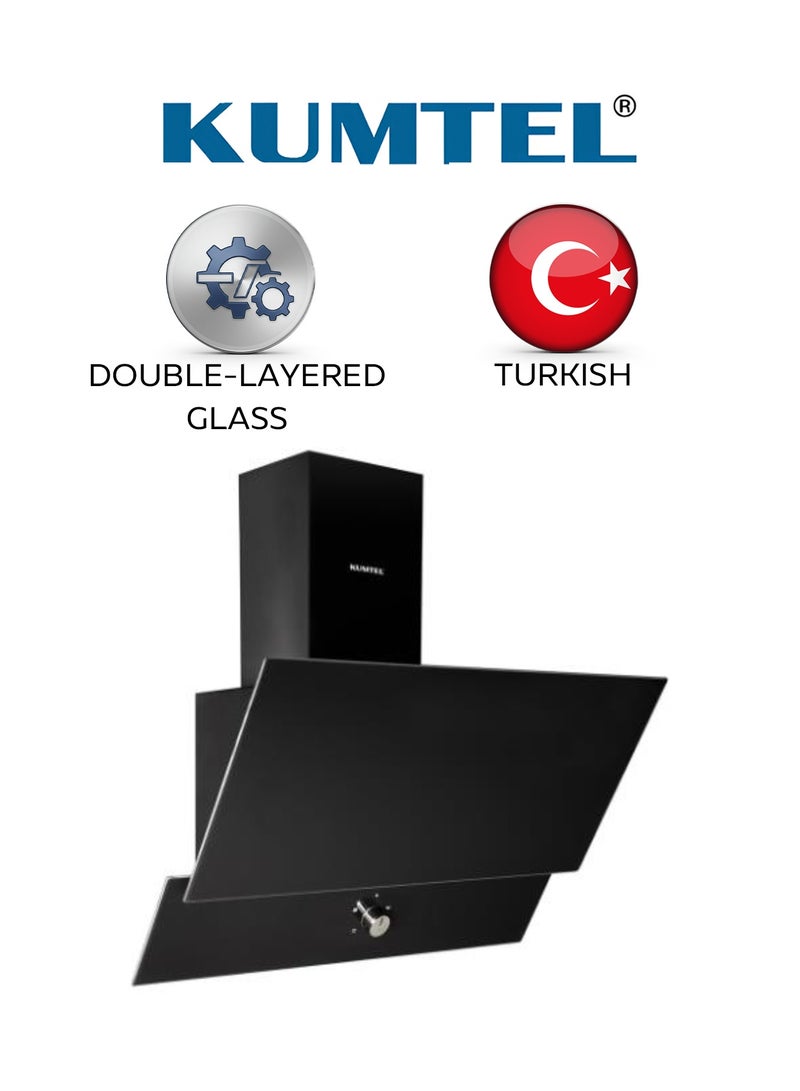 كومتيل شفاط بلت ان - زجاجي - اسود - 60 سم - مع مفاتيح تحكم - 140 واط - بقوة شفط 450 متر مكعب - زجاج طبقتين - DA6-830 - Image 1