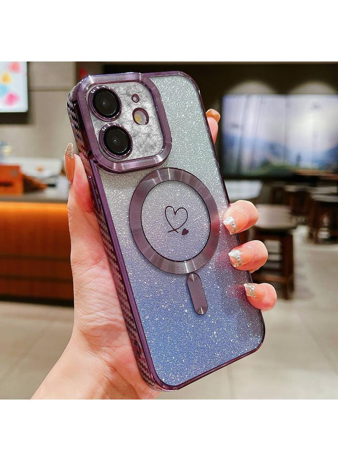 Zaboon Case For iPhone 12 Loves Gradient Glitter Carbon Fiber Magsafe TPU Phone Case - Image 1