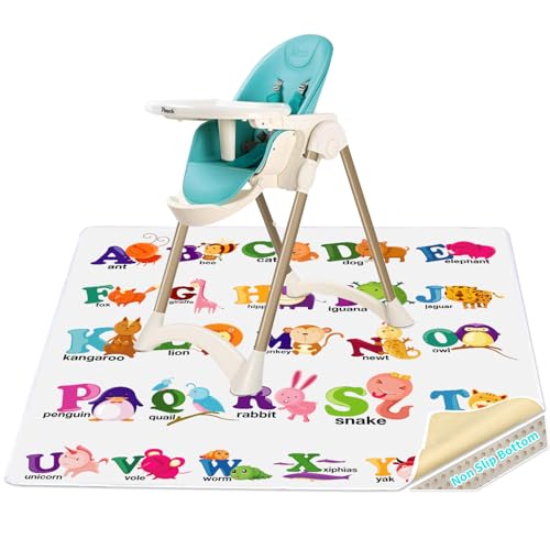 zonBroth High Chair Splash pad, 51" 51 Non-Slip Waterproof Multi-Purpose Splash pad, Washable Splash pad for high Chair Floor Protection Table Cloth Portable Early Education Picnic Play mat (Alphabet) - Image 1