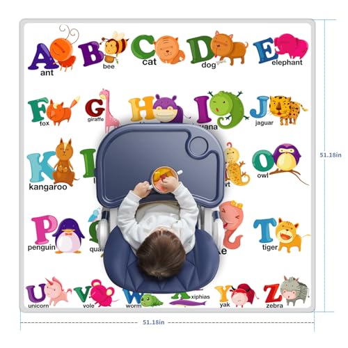 zonBroth High Chair Splash pad, 51" 51 Non-Slip Waterproof Multi-Purpose Splash pad, Washable Splash pad for high Chair Floor Protection Table Cloth Portable Early Education Picnic Play mat (Alphabet) - Image 3