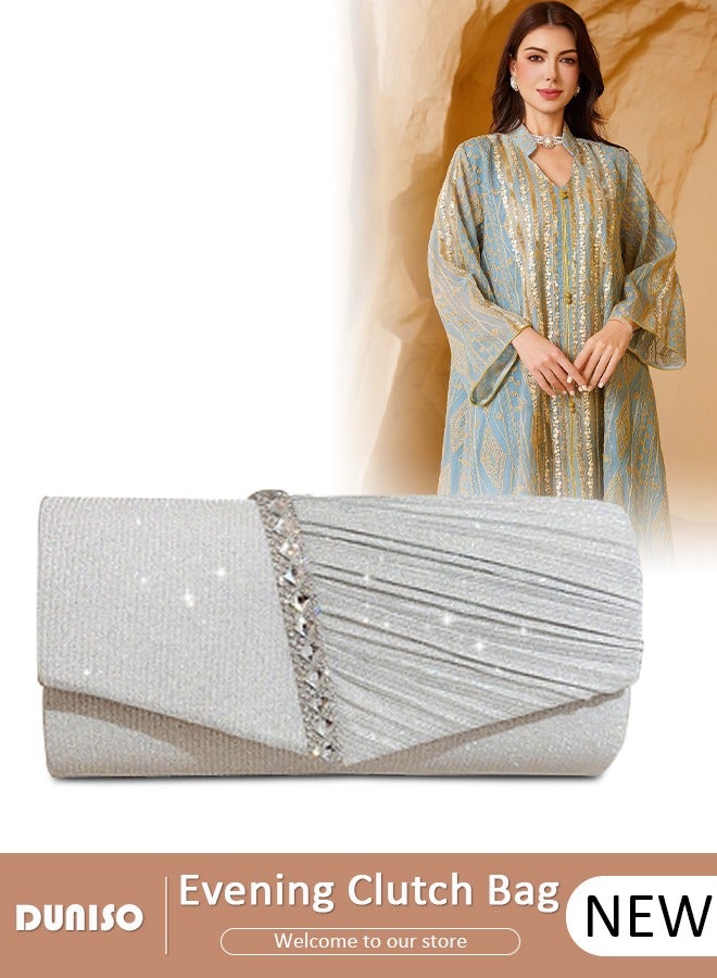 DUNISO Womens Evening Clutch Bag All-matching Pleated Handbag Exquisite Evening Clutch Bag Banquet Wedding Clutch Purse Fashion Pleated Clutch Purse For Women All-match Shoulder Bag Evening Clutch Bag  - Image 1