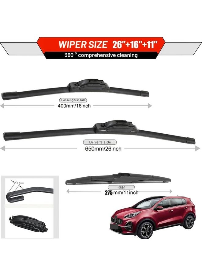 Kia Sportage 2017 2022 Wiper Blade Set 26 16 11 Inches All Weather 3 Piece Kit - Image 3