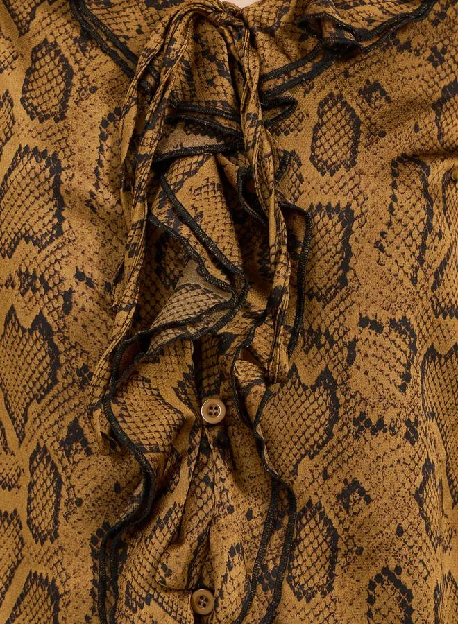 Styli Animal Print Flared Sleeves Top with Ruffle Details