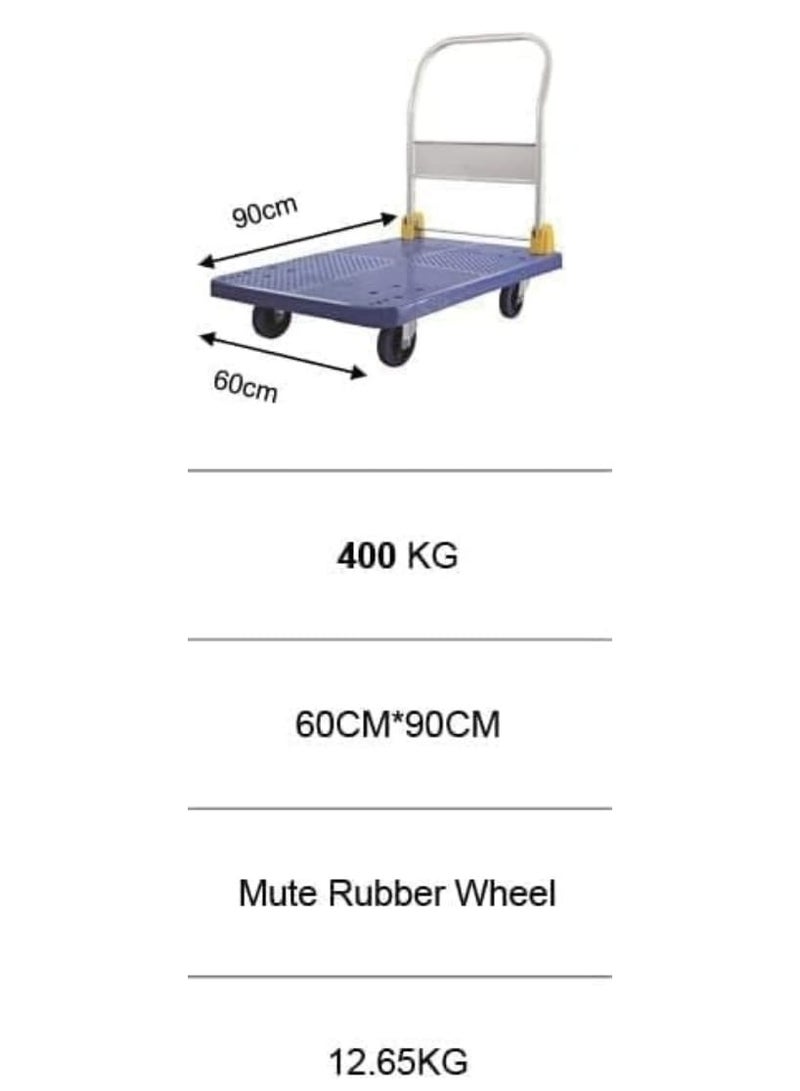Heavy Duty Foldable Platform Trolley – 400KG Load Capacity, 60x90CM, Portable Household Trailer Cart with Silent Wheels for Moving & Loading (Blue) - Image 3