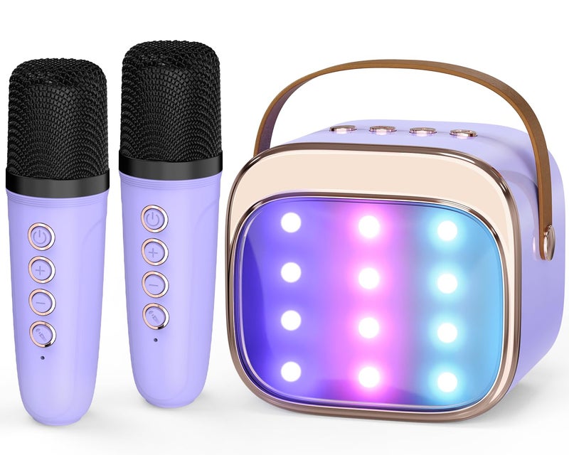 FLUESTON Mini Karaoke Machine for Kids Adults Portable Bluetooth Speaker with 2 Wireless Microphones Easter Basket Stuffer for Kids Toys for Girls Ages 3 4 5 6 7 8 91011 Years Old - Image 2