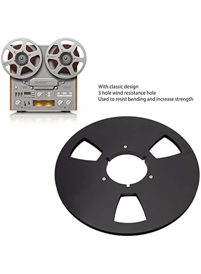 10 Inch 14 Empty Tape Reel, Easy to Use Heavy Duty Empty Disc Opening Machine Parts Aluminum Alloy Universal Recording Tape Reel for (Black) - Image 4