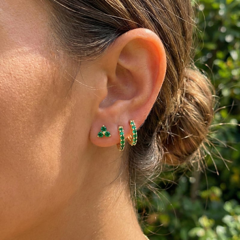 Poxtex Gold Green Small Hoop Earrings for Women, St Patricks Day Accessories, St Patty's Day Outfit Shamrock Stud Earrings - Image 4