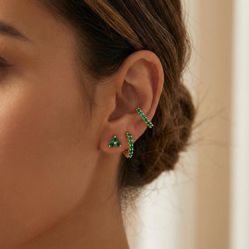 Poxtex Gold Green Small Hoop Earrings for Women, St Patricks Day Accessories, St Patty's Day Outfit Shamrock Stud Earrings - Image 5