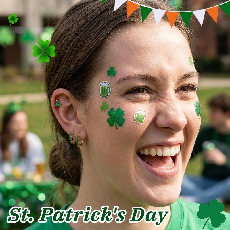 Poxtex Gold Green Small Hoop Earrings for Women, St Patricks Day Accessories, St Patty's Day Outfit Shamrock Stud Earrings - Image 3