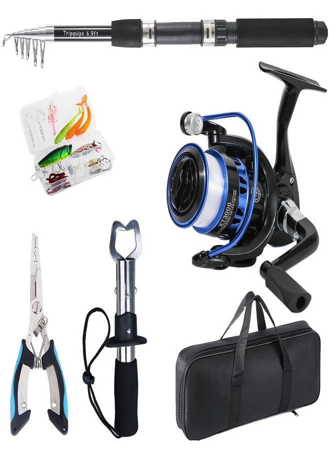Tripquips Fishing Pole, Telescopic Fishing Rod and Reel Combo, 13+1BB Pre-Loaded Spinning Reel Combo with Fishing Pliers and Lip Gripper, 6.9FT Fishing Rod Combo(XT30 Blue) - Image 3