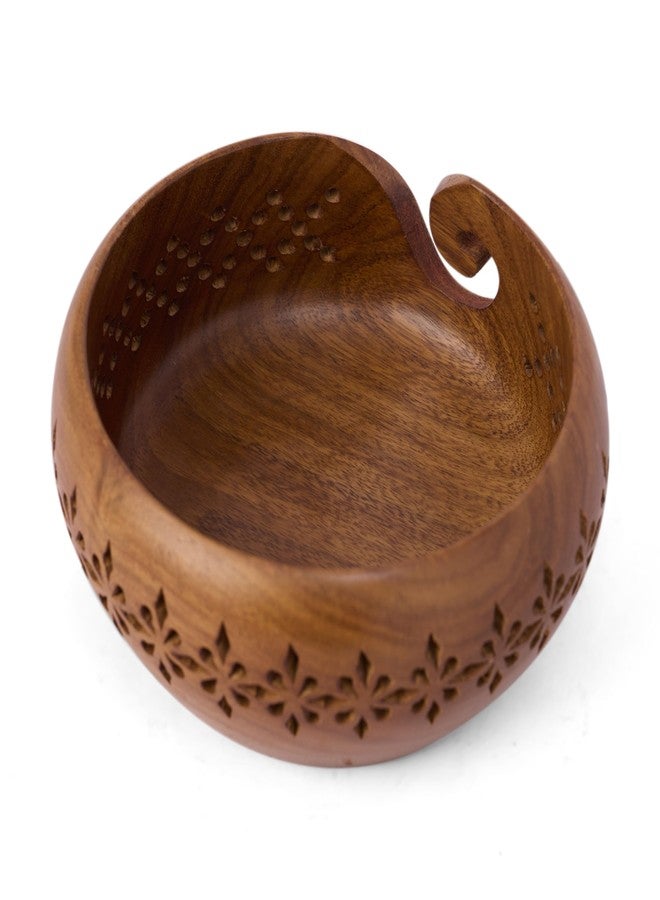 GURU JEE™ Handmade Wooden Yarn Bowl Wool Ball Holder Knitting Bowl Crochet Holder Gifts Showpiece (Natural_Brown_Jali_2) (1 Piece) - Image 3