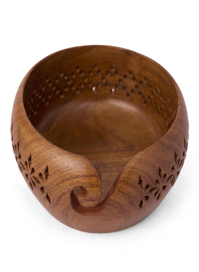GURU JEE™ Handmade Wooden Yarn Bowl Wool Ball Holder Knitting Bowl Crochet Holder Gifts Showpiece (Natural_Brown_Jali_2) (1 Piece) - Image 5