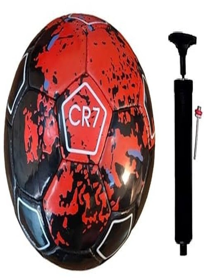 MS 10 Hand-Stitched Cr7 Football Size 5 - Red | Includes 1 Football & 1 Pump | Practice Ball for Men & Women | Suitable for All Ages | Soccer & American Football - Image 2
