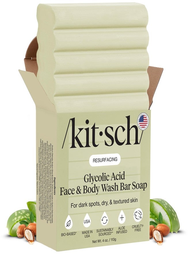 Kitsch Glycolic Acid Face & Body Wash Bar – Resurfacing Bar Soap with Shea Butter for Smoother, Brighter Skin – Gentle Soap & Body Wash Women & Men Love – Cucumber & Eucalyptus Scent Bath Soap - 4 oz - Image 1