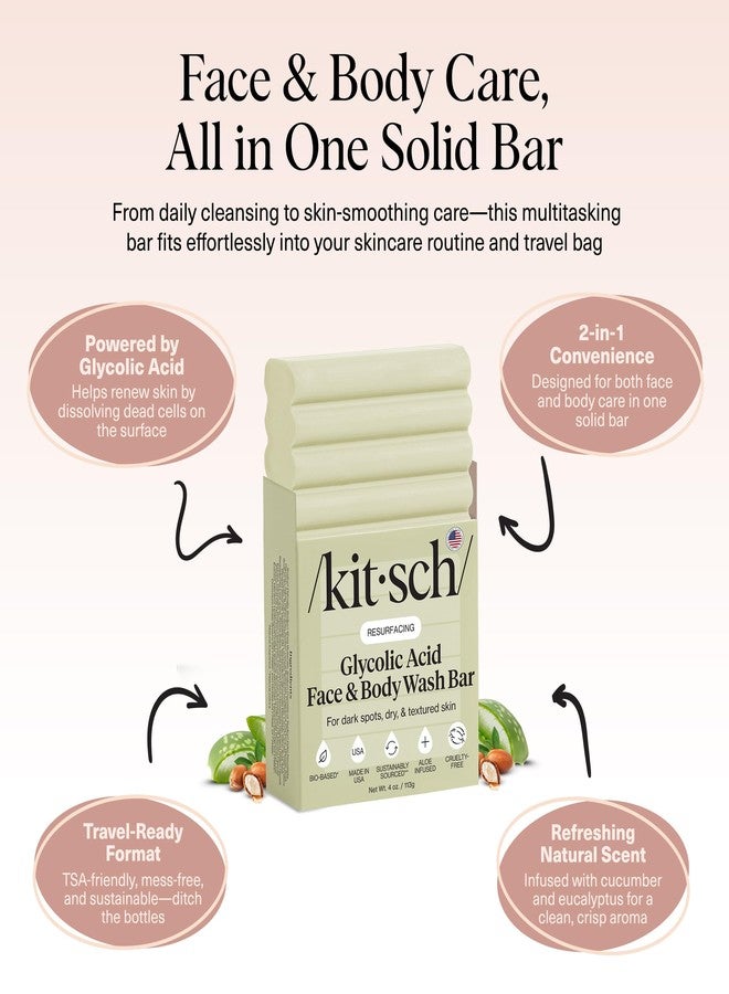 Kitsch Glycolic Acid Face & Body Wash Bar – Resurfacing Bar Soap with Shea Butter for Smoother, Brighter Skin – Gentle Soap & Body Wash Women & Men Love – Cucumber & Eucalyptus Scent Bath Soap - 4 oz - Image 4