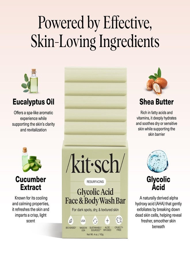 Kitsch Glycolic Acid Face & Body Wash Bar – Resurfacing Bar Soap with Shea Butter for Smoother, Brighter Skin – Gentle Soap & Body Wash Women & Men Love – Cucumber & Eucalyptus Scent Bath Soap - 4 oz - Image 5
