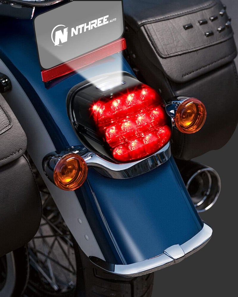 NTHREEAUTO Smoked LED Rear Brake Tail Light Integrated Turn Signals Taillights Compatible with Harley Dyna Road King Electra Glide Sportster Heritage Softail Touring - Image 4