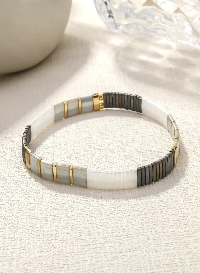 KELITCH Pearl Shell Beaded Bracelets for Women Unique Colorful Square Beads Link Stackable Stretch Bracelet Beach Summer Jewelry - Image 2