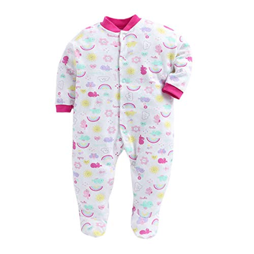 EIO® 100% Cotton Rompers Sleepsuits Jumpsuit Night Suits for Infants Newborn Baby Boys & Girls Pack of 3 (0-3 Months, Yellow) (6-9 Months, Dark Pink) - Image 2