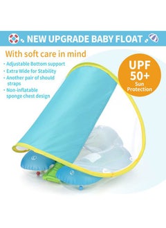 Generic Infant Pool Float with Sun Canopy Inflatable Baby Swimming Floatie with Sponge Safety Bottom Support Water Toys Swimming Trainer (Blue, Small)  - Image 4